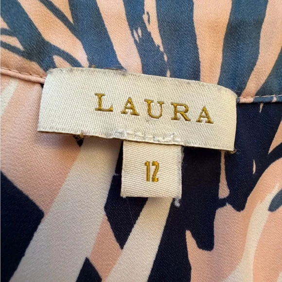 Laura Palm Leaf Sleeveless Pullover V Neck Top - Navy/Rust-Size 12 - Picture 7 of 7